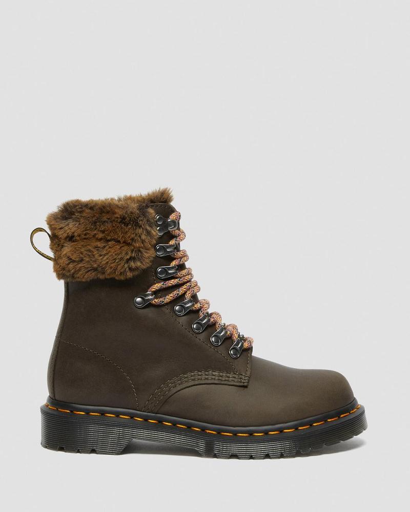 Dr Martens 1460 Serena Collar Faux Fur Gevoerde Veterlaarzen Dames Grijs | NL 579YXF